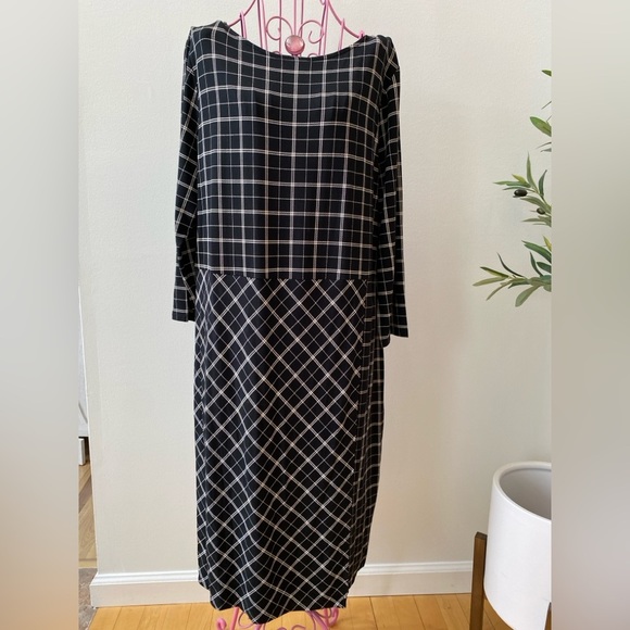 J Jill Wearever Collection Windowpane Sheath Black Dress Womens L Faux Wrap NWT - Picture 3 of 11